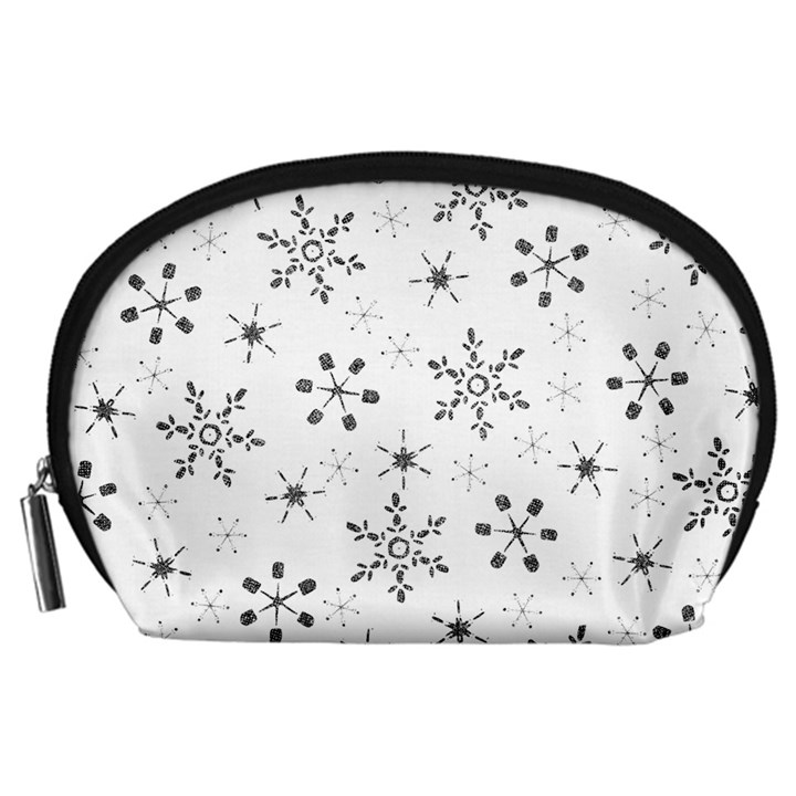 Black Holiday Snowflakes Accessory Pouches (Large) 