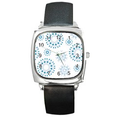 Blue Winter Snowflakes Star Triangle Square Metal Watch by Mariart