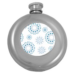 Blue Winter Snowflakes Star Triangle Round Hip Flask (5 Oz) by Mariart