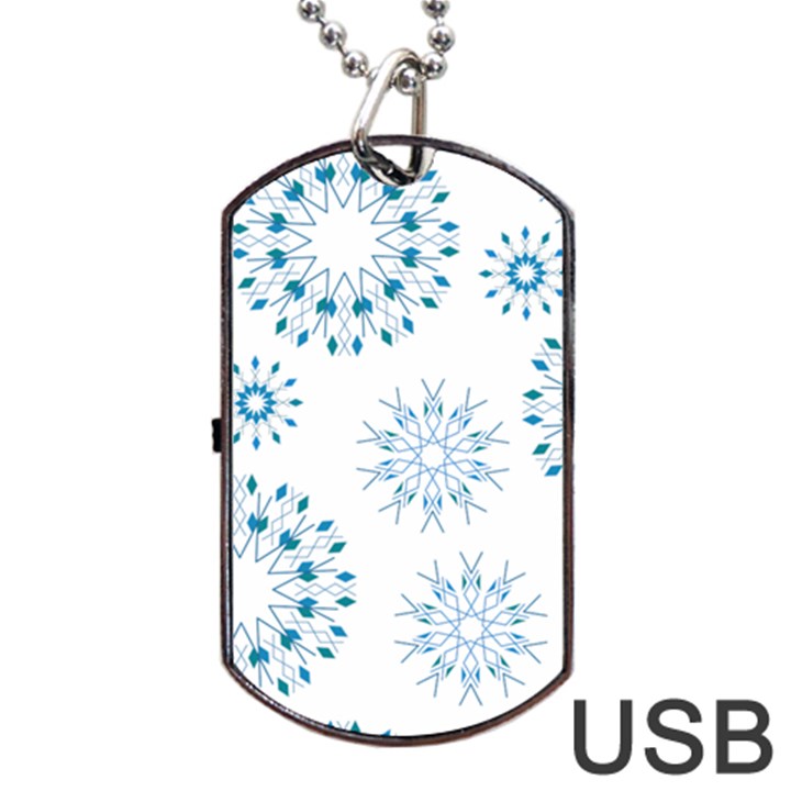 Blue Winter Snowflakes Star Triangle Dog Tag USB Flash (One Side)