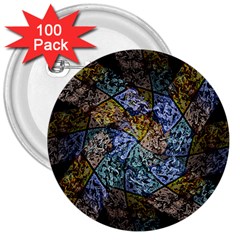 Multi Color Tile Twirl Octagon 3  Buttons (100 Pack)  by Nexatart