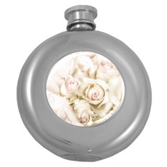 Pastel Roses Antique Vintage Round Hip Flask (5 Oz) by Nexatart