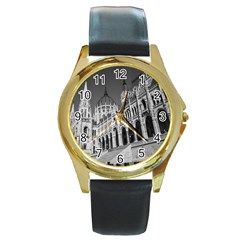 Architecture Parliament Landmark Round Gold Metal Watch by Nexatart