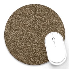 Leather Texture Brown Background Round Mousepads by Nexatart