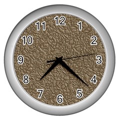 Leather Texture Brown Background Wall Clocks (silver)  by Nexatart