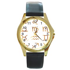 Signs Of The Zodiac Zodiac Aries Round Gold Metal Watch by Nexatart