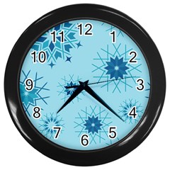 Blue Winter Snowflakes Star Wall Clocks (black) by Mariart