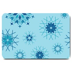 Blue Winter Snowflakes Star Large Doormat  by Mariart