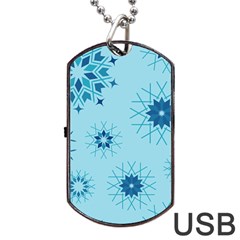 Blue Winter Snowflakes Star Dog Tag Usb Flash (two Sides) by Mariart