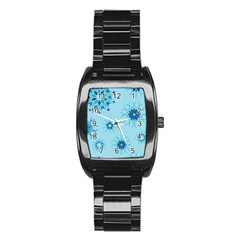 Blue Winter Snowflakes Star Stainless Steel Barrel Watch by Mariart