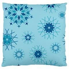 Blue Winter Snowflakes Star Large Flano Cushion Case (one Side) by Mariart