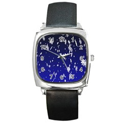 Blue Sky Christmas Snowflake Square Metal Watch by Mariart