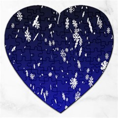 Blue Sky Christmas Snowflake Jigsaw Puzzle (heart) by Mariart