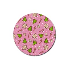 Ginger Cookies Christmas Pattern Rubber Coaster (round)  by Valentinaart