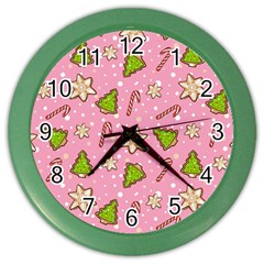 Ginger Cookies Christmas Pattern Color Wall Clocks by Valentinaart