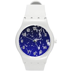 Blue Sky Christmas Snowflake Round Plastic Sport Watch (m) by Mariart