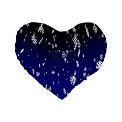 Blue Sky Christmas Snowflake Standard 16  Premium Flano Heart Shape Cushions by Mariart