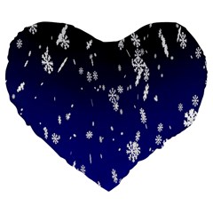 Blue Sky Christmas Snowflake Large 19  Premium Flano Heart Shape Cushions by Mariart