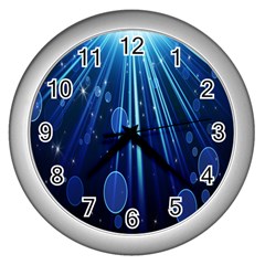 Blue Rays Light Stars Space Wall Clocks (Silver) 