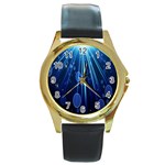 Blue Rays Light Stars Space Round Gold Metal Watch Front