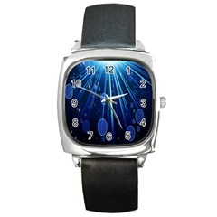 Blue Rays Light Stars Space Square Metal Watch