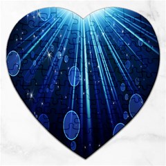 Blue Rays Light Stars Space Jigsaw Puzzle (Heart)