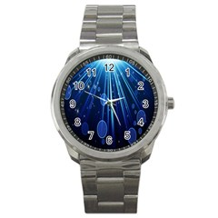 Blue Rays Light Stars Space Sport Metal Watch