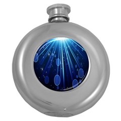 Blue Rays Light Stars Space Round Hip Flask (5 oz)