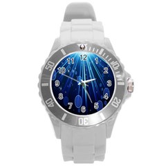 Blue Rays Light Stars Space Round Plastic Sport Watch (l) by Mariart