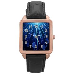 Blue Rays Light Stars Space Rose Gold Leather Watch 