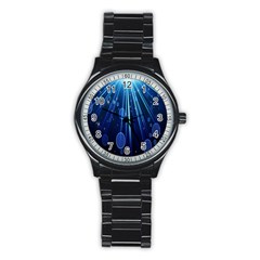 Blue Rays Light Stars Space Stainless Steel Round Watch