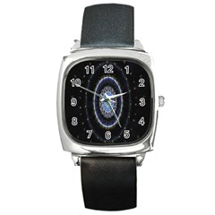 Colorful Hypnotic Circular Rings Space Square Metal Watch