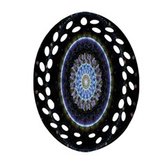 Colorful Hypnotic Circular Rings Space Oval Filigree Ornament (two Sides) by Mariart