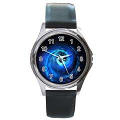 Blue Black Hole Galaxy Round Metal Watch