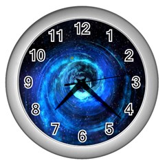 Blue Black Hole Galaxy Wall Clocks (silver) 