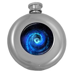 Blue Black Hole Galaxy Round Hip Flask (5 Oz) by Mariart