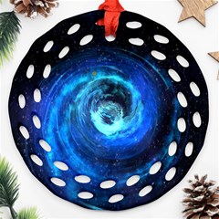 Blue Black Hole Galaxy Round Filigree Ornament (two Sides) by Mariart