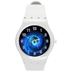 Blue Black Hole Galaxy Round Plastic Sport Watch (m) by Mariart