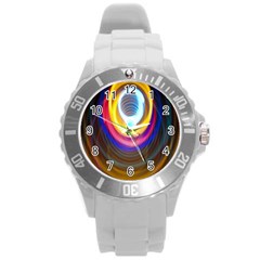 Colorful Glow Hole Space Rainbow Round Plastic Sport Watch (l) by Mariart