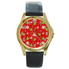 Ginger cookies Christmas pattern Round Gold Metal Watch