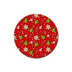 Ginger Cookies Christmas Pattern Rubber Coaster (round)  by Valentinaart