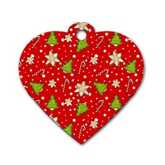 Ginger Cookies Christmas Pattern Dog Tag Heart (one Side) by Valentinaart