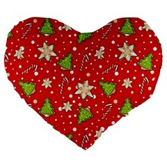 Ginger cookies Christmas pattern Large 19  Premium Flano Heart Shape Cushions