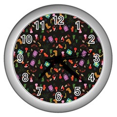 Christmas Pattern Wall Clocks (silver)  by Valentinaart