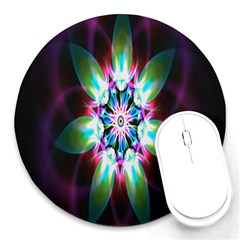 Colorful Fractal Flower Star Green Purple Round Mousepads