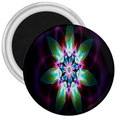 Colorful Fractal Flower Star Green Purple 3  Magnets