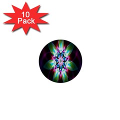 Colorful Fractal Flower Star Green Purple 1  Mini Buttons (10 Pack) 