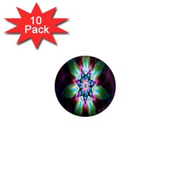 Colorful Fractal Flower Star Green Purple 1  Mini Magnet (10 Pack)  by Mariart