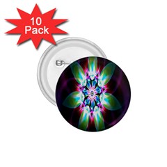 Colorful Fractal Flower Star Green Purple 1 75  Buttons (10 Pack)