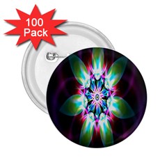 Colorful Fractal Flower Star Green Purple 2 25  Buttons (100 Pack) 